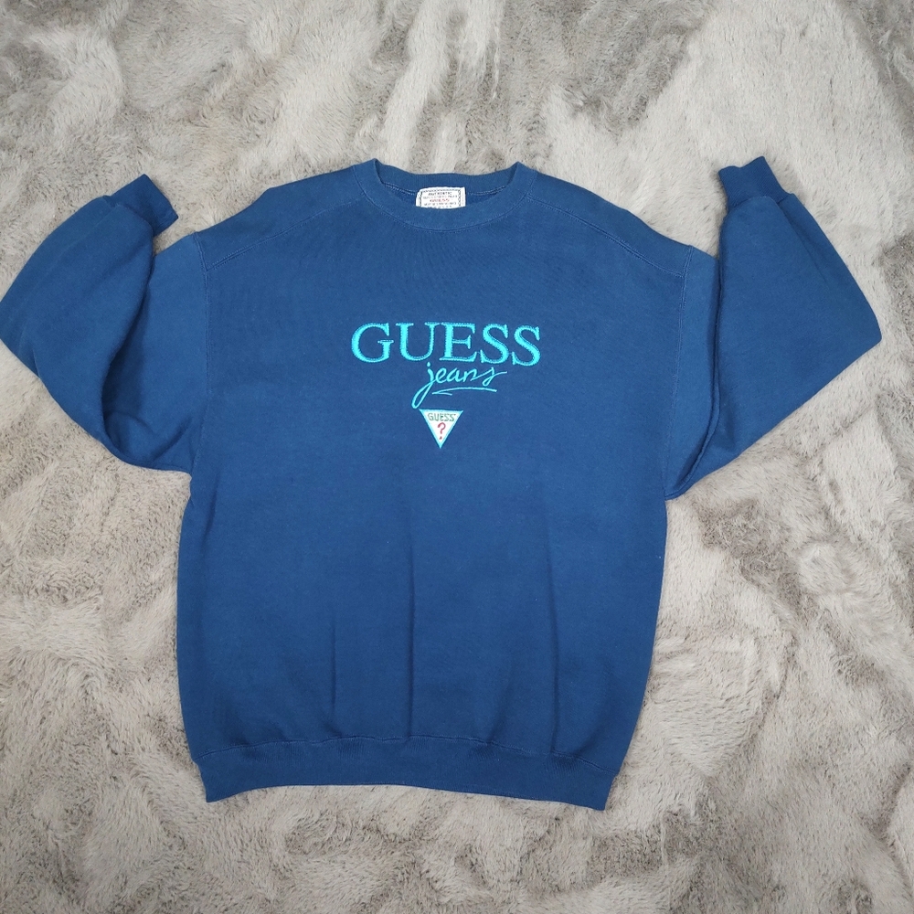 Vintage 90's Guess Embroidered Logo Sweatshirt XL